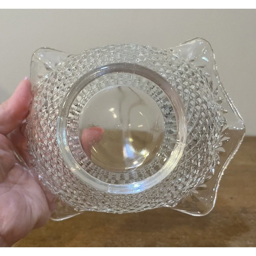 VTG LE Smith Pineapple Pattern Diamond Fan Clear Glass Ruffle Bride Basket 7.75